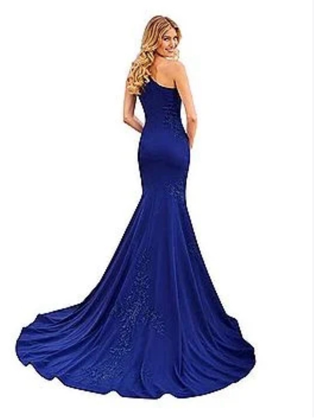 MGNY One-Shoulder Sapphire Blue Evening Gown